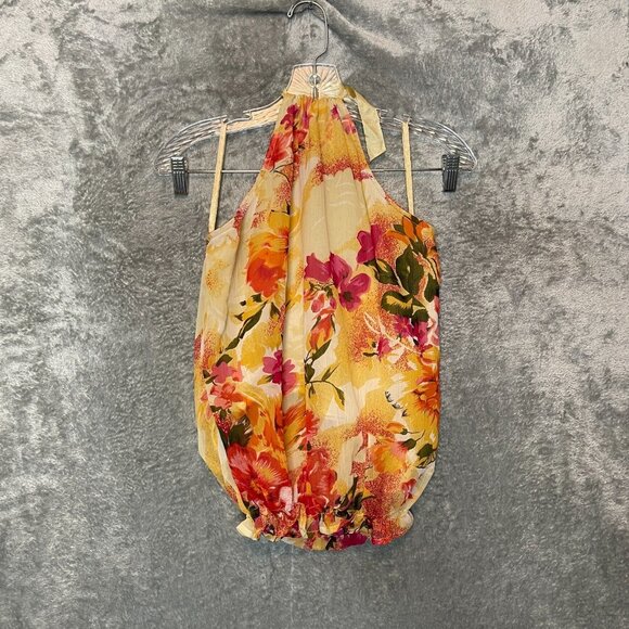 Tramp Tops - TRAMP Women Y2K Silk Colorful Floral Halter Neck Relaxed Fit Tank Top L
